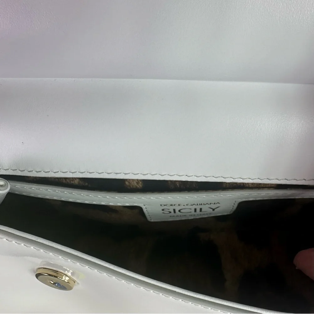 NEW Dolce & Gabbana Sicily East West Satchel Patent Leather w/ Polka Dot Scarf - Picture 5 of 9